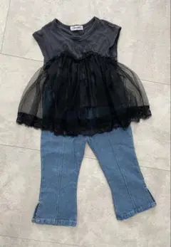 チュールトップス・デニムパンツセット