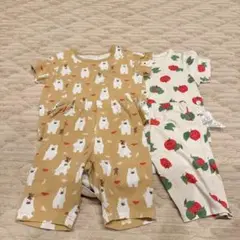 ユニクロベビーパジャマセット 90cm クマ柄・リンゴ柄 2枚セット