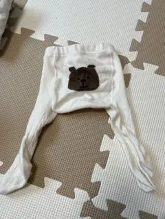クマ刺繍 ホワイト ベビータイツ 0-12M babygap
