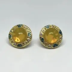 【ピアス】 中華風 ゴールド 模様 オレンジ 黄 アクセサリー イエロー