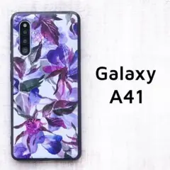 Galaxy A41 ケース 紫 花 背面カバー