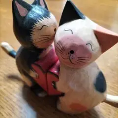 猫のハート置物 2匹