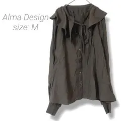 【アルマデザイン】Alma Design✨美品✨フリル付長袖ブラウス Mブラウン