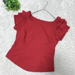 美品♡ 【AViVaRe】 半袖 ブラウス (M) レッド フリル フラダンス