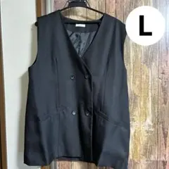 ノーカラージレ　ベスト　ダブルジレベスト　オーバーサイズジレ　ブラック　L