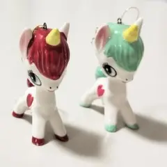 内藤ルネ ユニコーン 陶器 置物 赤と緑 2個セット
