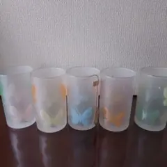 レトロ　バタフライデザイン ガラスカップセット
