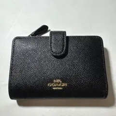 COACH コーチレザー二つ折り財布　チャック付きブラック