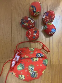 おてだま和装・和小物 赤い巾着と装飾玉セット