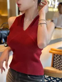 qung QUNG ツイストホルター トップス ノースリーブ　レッド