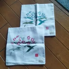 花柄ガーゼハンカチ 2枚セット　和風