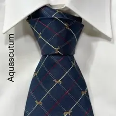 TG2658 Aquascutum アニマル チェック シルク ネクタイ 日本製