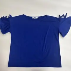青 リボン付き 半袖Tシャツ