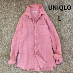 UNIQLO ユニクロ プレミアムリネンシャツ　レッド 麻 メンズ L 清涼感