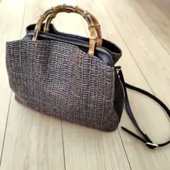 ミッシェルクラン　バンブースクエア ハンドバッグ ブラウン