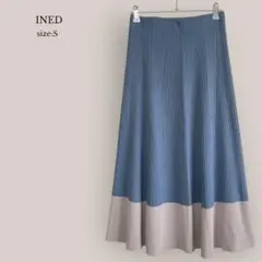 【イネド】INED✨美品✨ニットフレアスカート　配色　ミモレ丈　ゴム　リブ