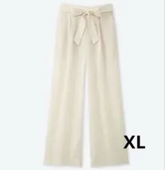 新品　ベルテッドリネンコットンワイドストレートパンツ　XL