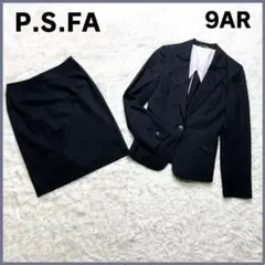 PSFA スーツ セットアップ スカート 9AR ブラック ストライプ シルク混