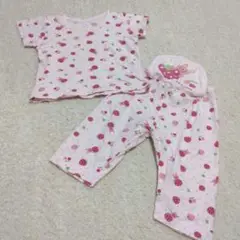 いちご＆うさぎ柄　ベビーパジャマ　70