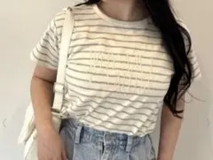 オリーブデオリーブ ロゴTシャツ ボーダー グレー