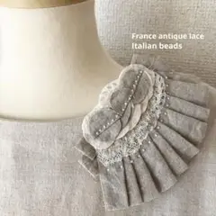 handmade France antique lace×コラージュブローチ