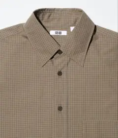 ユニクロ オーバーサイズチェックシャツ/5分袖 M ブラウン