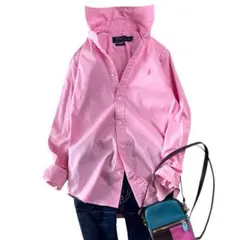 美品 ポロラルフローレン コットンシャツ ストレッチ　長袖 ピンク　S～M