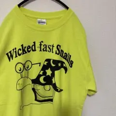 S US 古着 Ｔシャツ GILDAN ギルダン ネオンイエロー カタツムリ