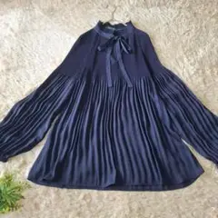 ローレンラルフローレン ボウタイプリーツブラウス Aライン ネイビー M