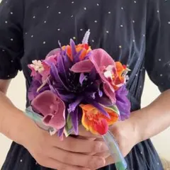 ウェディング ブーケ 花 ラン 蘭 紫 オレンジ ピンク アーティフィシャル
