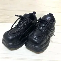 Ellno Loset ボリュームソールハトメスニーカー厚底 ブラック 23cm