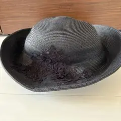 美品✨アナスタシア マグニフィカ ハット　帽子　ビジュー　花　刺繍　黒 美品✨アナスタシア マグニフィカ ハット 帽子 ビジュー 花 刺繍