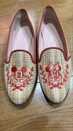 Dianaミッキー・ミニー刺繍フラットシューズ