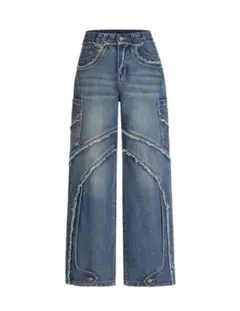 【即完売】ROMWE ダークブルー ストレートデニム リメイク風