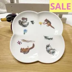 SALE【ハンドメイド食器】シマリスニホンリスのクローバー型平皿