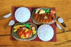 樹脂粘土ミニチュア肉々しいハンバーグとステーキセット（数量限定）