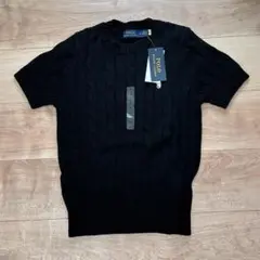 【新品正規品】POLO ラルフローレン ケーブルニット 半袖M ブラック黒