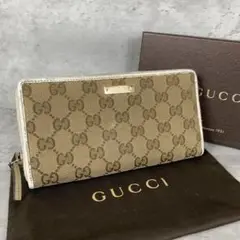 グッチ 長財布 ラウンドファスナー GG柄 ジップ レザー キャンバス