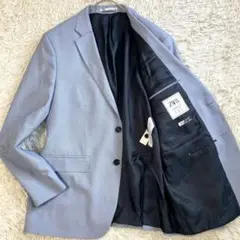 【極美品 希少サイズ56】ZARA テーラードジャケット バーズアイ ブルー