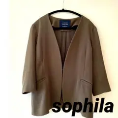 sophila ジャケット 七分丈 カーキー 結婚式 襟なし