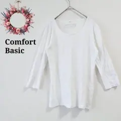 コンフォートベーシック◇クルーネックカットソー 白T Tシャツ 七分丈 M