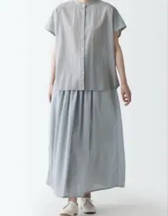 無印良品　洗いざらし強撚ギャザーロングスカート