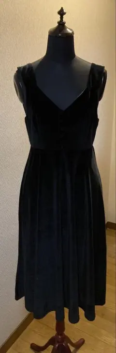 黒　ブラック　ベロア Vネック ワンピース　ドレス