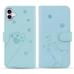 Samsung Galaxy A25 ケース 手帳型 水色 ブルー 猫 足跡