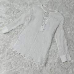 【c5775】シャツ　ブラウス　カットソー　長袖　ホワイト　麻混