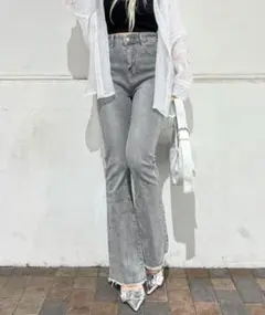 SpRay すそフリンジストレッチデニムフレアパンツ
