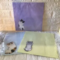 子猫がへそ天でごろ～ん　タオルハンカチの会 3枚組　　No.215