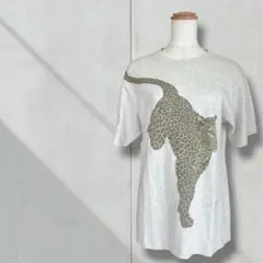 【クリツィア】レディース Tシャツ グレー ヒョウ柄 Ｌ 半袖 カットソー