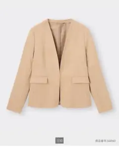美品 GU ジーユー ウォッシャブルノーカラージャケットXL ベージュ
