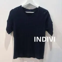 INDIVI ニット 半袖 リブ トップス M ネイビー